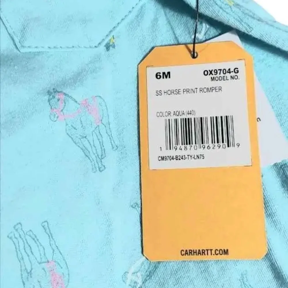 NWT Baby Carhartt Aqua Horse Print Romper ~6M